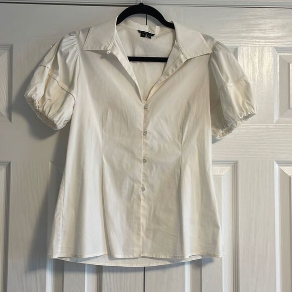 Theory Women’s White Button Down Puffy Sleeve Blouse - Picture 1 of 7